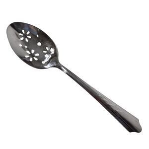 EKCO Slotted Serving Spoon EKS7 Floral Chevron Stainless Steel Vtg USA 8.25"